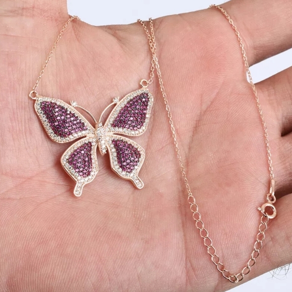 Kharma by Avelon Jewelry - 18"rose gold, ruby &white topaz butterfly necklace